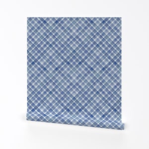 Blue Plaid Removable Peel and Stick Wallpaper - Traditional Check Watercolor - Wall Art Wall Decor - Watercolor Blue Plaid by olgersart