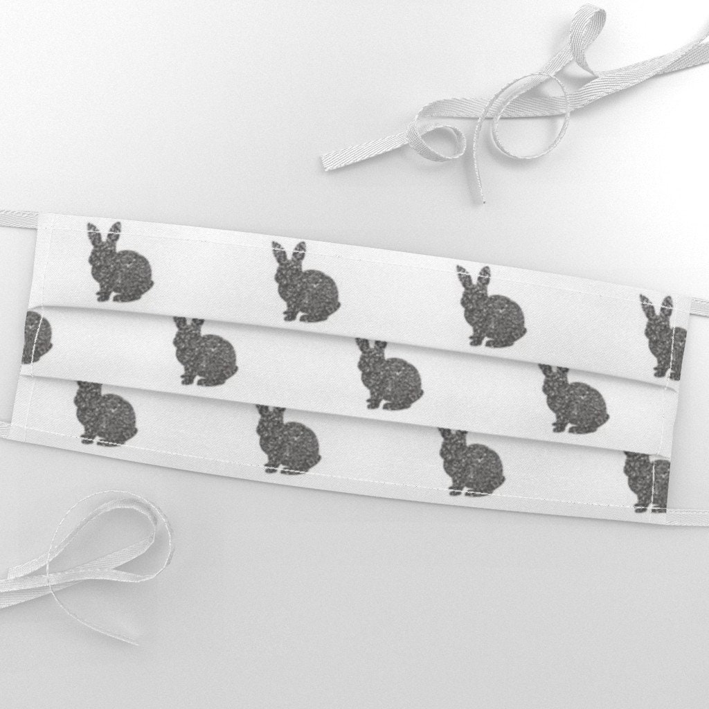 Woodland Bunny Fabric Grey Bunny by Mintpeony Bunny Cotton Etsy