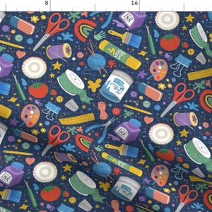 Craft Room Fabric - Pencils, Paint, Create By Darlydesign - Blue Tossed Supplies Pencils Paint Cotton Fabric By The Yard With Spoonflower