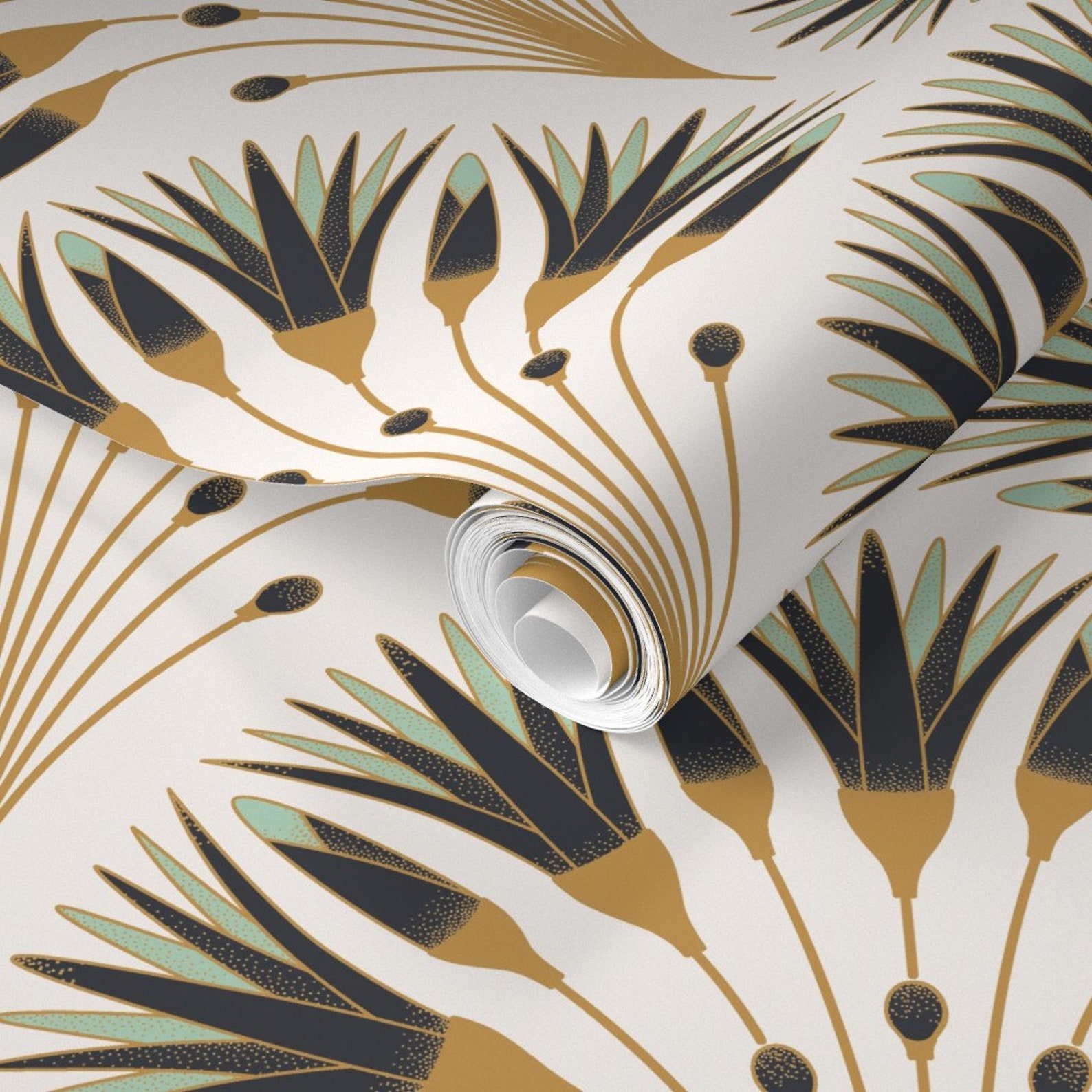 Art Deco Flower Wallpaper 1920s by Garabateo 20s Geometric Etsy