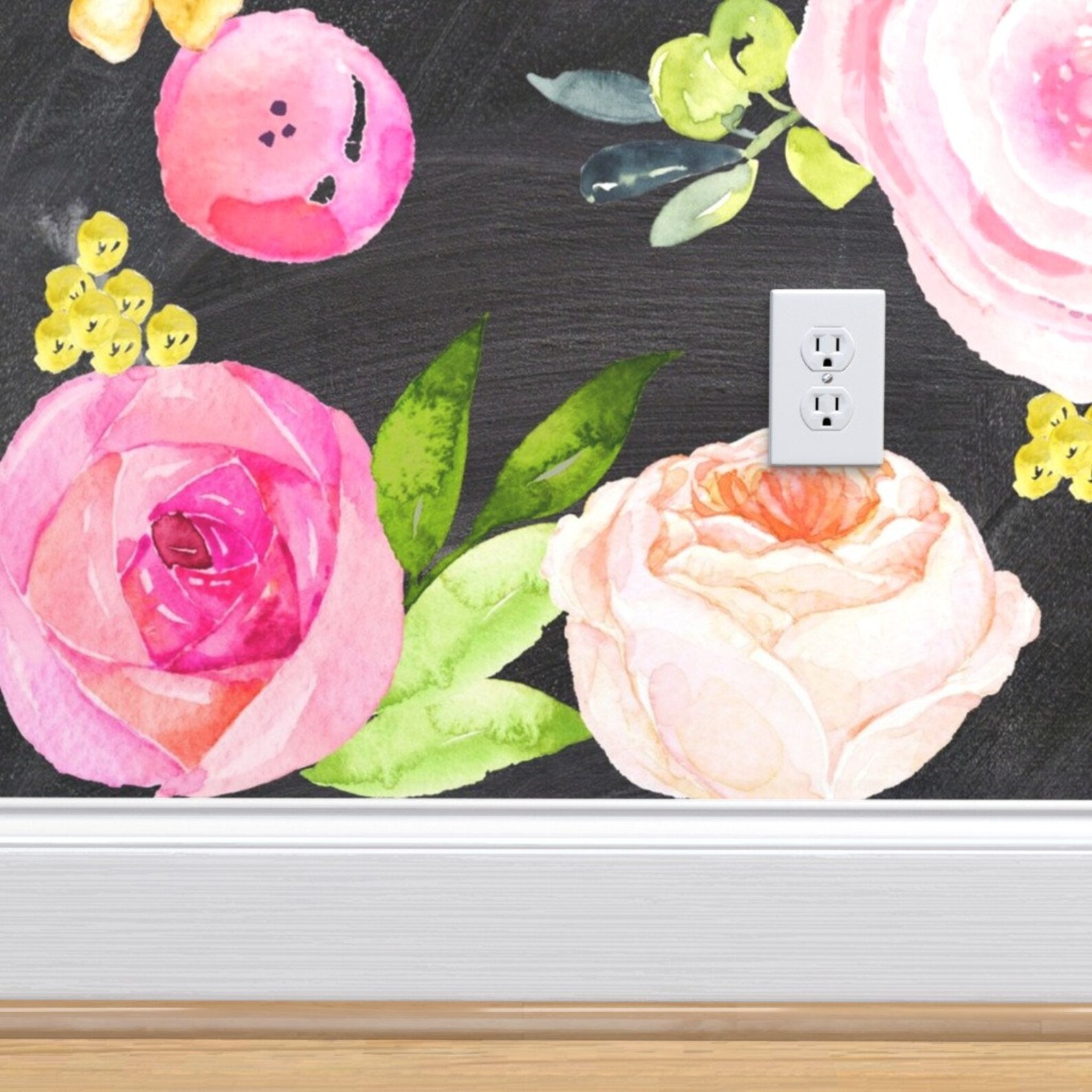Chalkboard Floral Wallpaper Large Print Floral By | Etsy