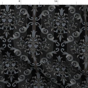 Gothic Victorian Fabric - Black Floral Damask by susie_b_designs - Vintage Edwardian Scrollwork  Fabric by the Yard by Spoonflower
