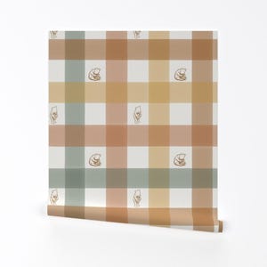 Pooh Gingham Peel and Stick Wallpaper - Vintage Gingham Warm Neutral - Removable Wall Decor Art - Winnie-the-pooh by at_the_cottage image 2