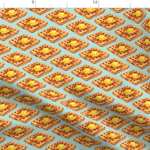 Waffle Fabric - Waffle By Kellygilleran - Waffle Breakfast Food Butter Syrup Retro Aqua Vintage Cotton Fabric By The Yard With Spoonflower
