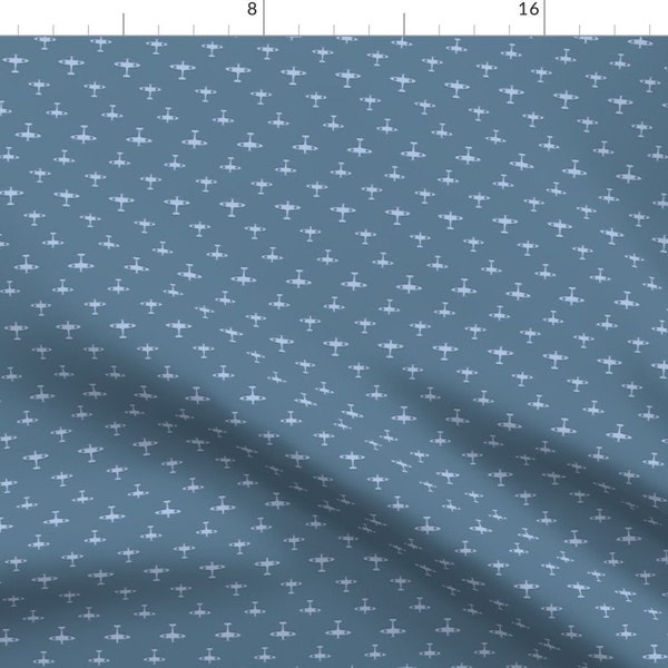 Airplane Fabric - Spitfire - Airforce Blue By Tuppencehapenny - Aircraft Planes Military Fly Blue Cotton Fabric By The Yard With Spoonflower