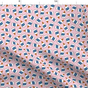 Pink School Supplies Fabric - Glue by littlearrowdesign - Back To School Glue Bottles Creating Pink Gift  Fabric by the Yard by Spoonflower