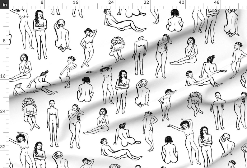 Black And White Fabric - The Women by dasbrooklyn - Life Drawing Natural Body Womens Health Feminist Woman Fabric by the Yard by Spoonflower image 2