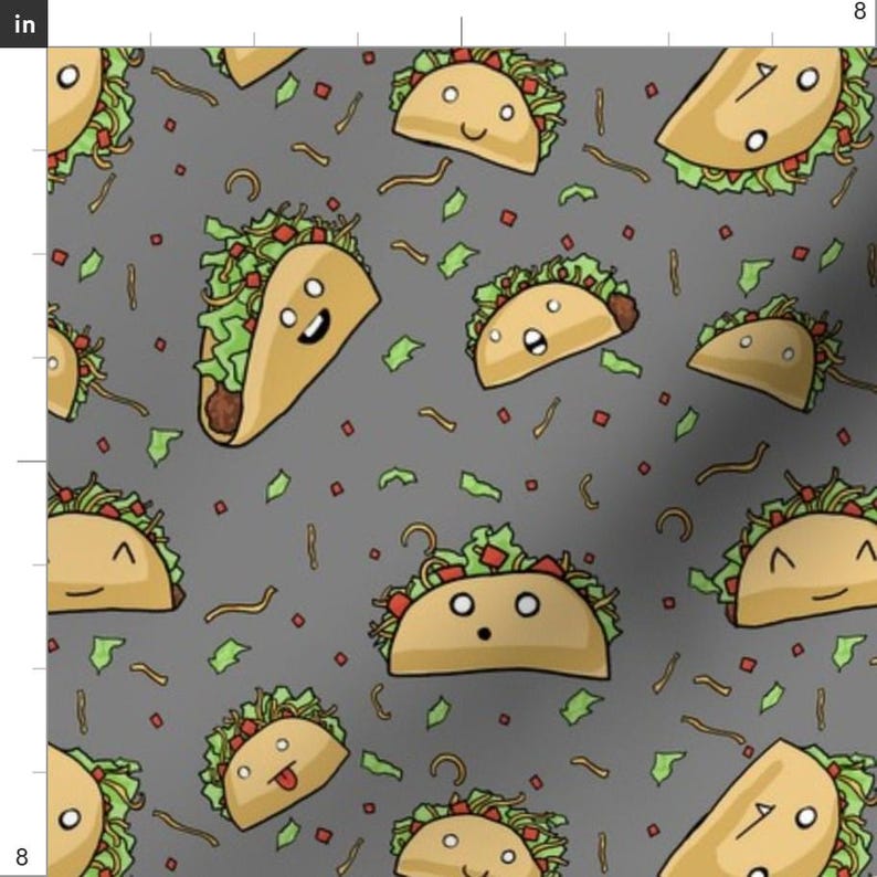 Novelty Fabric - Party Tacos by stormi_morgan - Food Tacos Cute Confetti Cheese Lettuce Tomato Taco Faces Fabric by the Yard by Spoonflower image 3