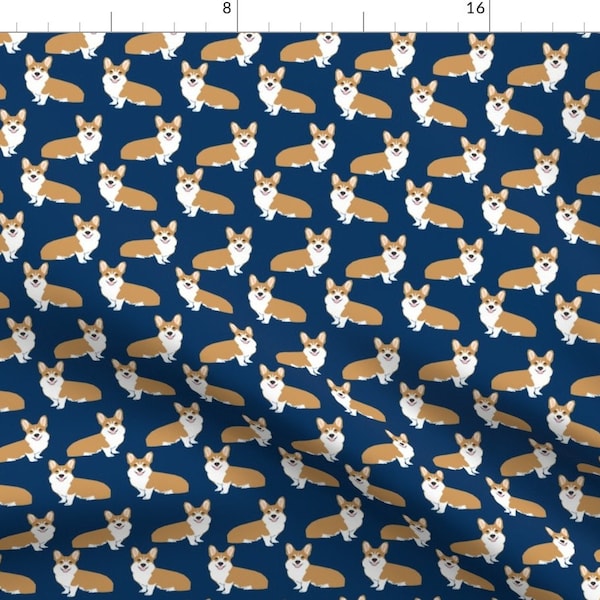 Navy Corgi Fabric - Navy Blue Corgi Fabric By Petfriendly - Corgis Novelty Dog Lovers Cotton Fabric By The Yard With Spoonflower