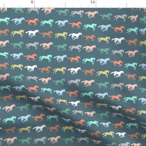 Pastel Horse Fabric - Gallop Blue By Katherinecodega - Ditsy scale canter horse pony equestrian Cotton Fabric By The Yard With Spoonflower