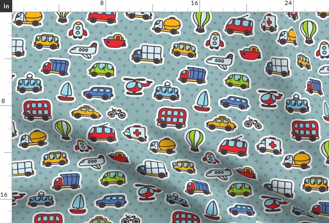 Travel Kids Fabric - Transport Pattern by Kostolom3000 - Car Bus Boat ...
