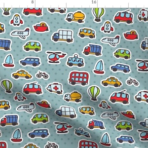 Travel Kids Fabric - Transport Pattern By Kostolom3000 - Car Bus Boat Plane Truck Rocket Trolley Cotton Fabric By The Yard With Spoonflower