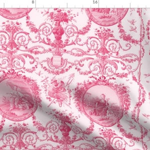 Rococo Pink Floral Apparel Fabric - Rococo Harvest by peacoquettedesigns - Country Damask Ornate Toile Clothing Fabric by Spoonflower