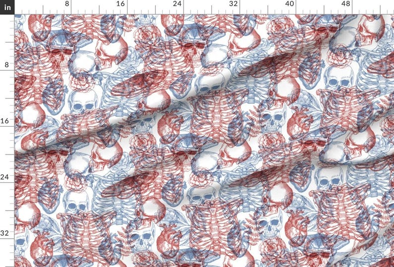 Human Anatomy Red and Blue Fabric - Anatomy X-ray Pattern by Adehoidar ...