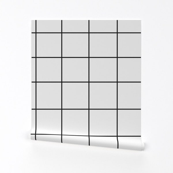 Grid Wallpaper - Black And White Monochrome Grid By Sunny Afternoon - Custom Printed Removable Self Adhesive Wallpaper Roll by Spoonflower