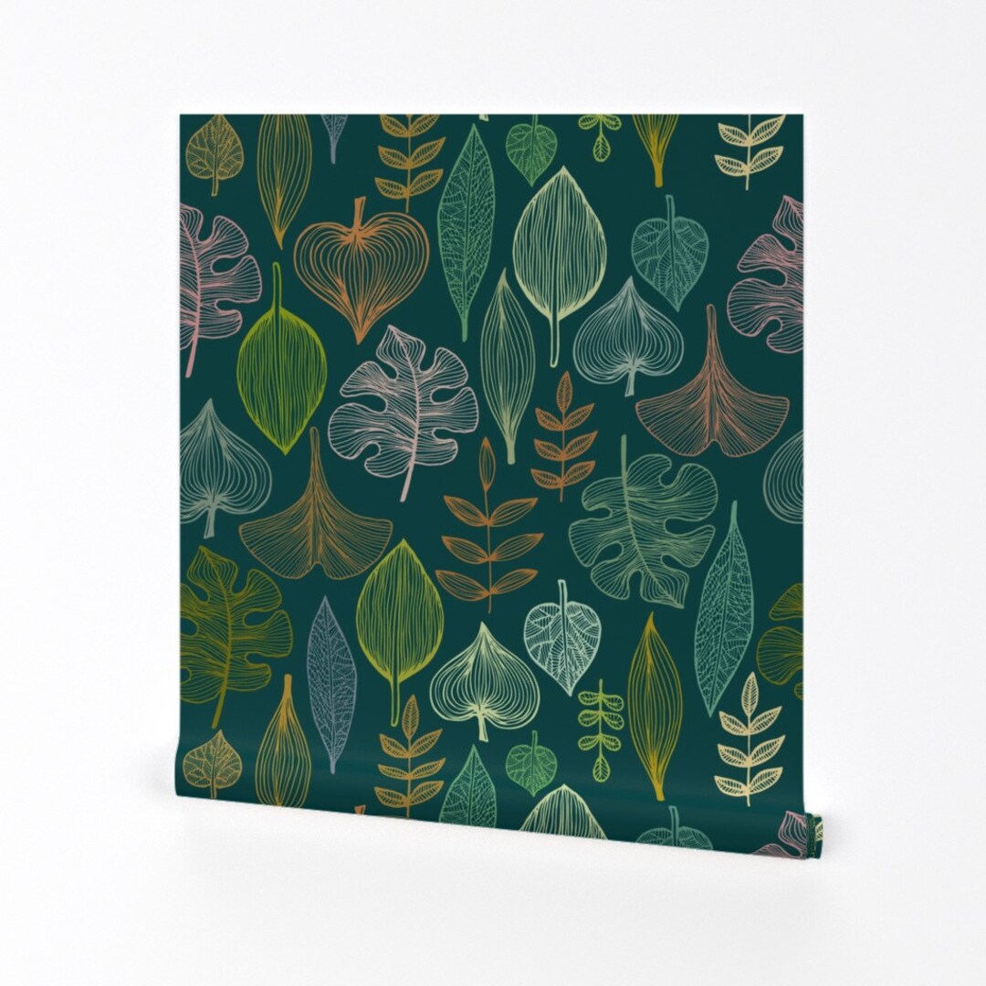 Leaves Wallpaper Leaves by Yulia Leaves Green Botanical - Etsy