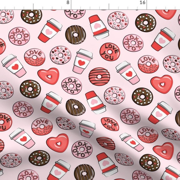 Love Fabric - Donuts And Coffee Valentines Day Chocolate On Pink By Littlearrowdesign - Dessert Cotton Fabric By The Yard With Spoonflower