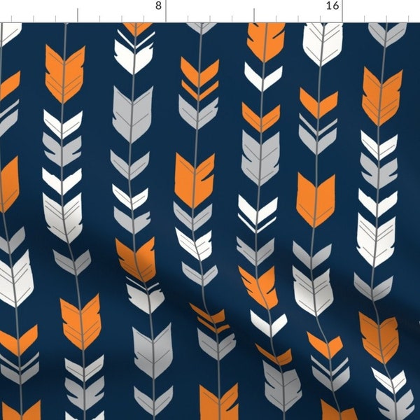 Arrow Feathers Fabric - Trendy Chevron Fletchings Archery Navy, Orange, Grey By Sugarpinedesign - Cotton Fabric By The Yard With Spoonflower