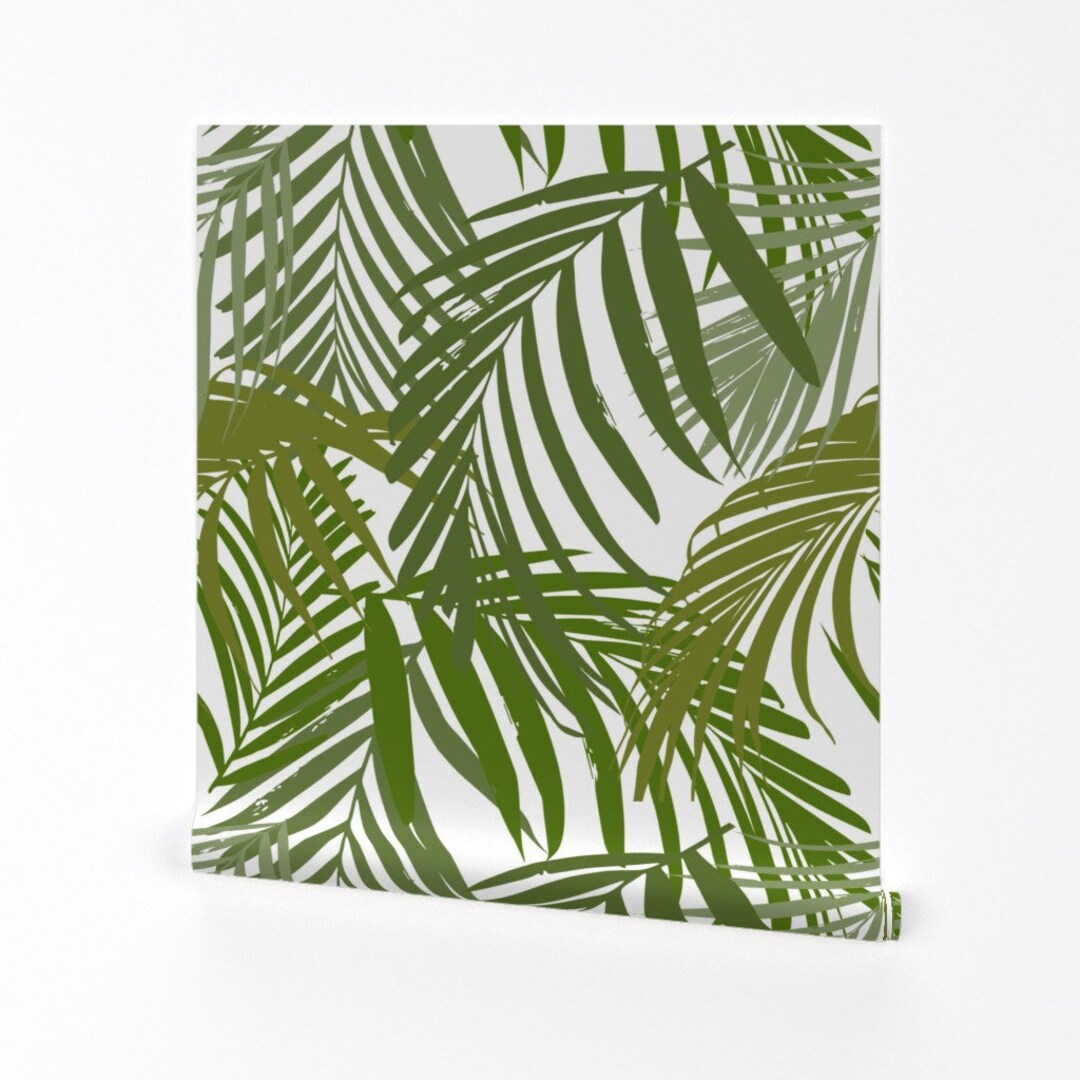 Palm Leaf Wallpaper Palm Leaf Green White by Sunny Etsy