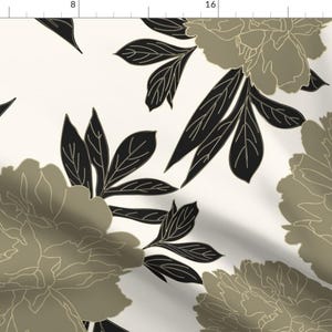 Botanical Fabric - Peonies Olive And Cream by kartotidesigns - Neutral Peonies Farmhouse Muted Olive Green Fabric by the Yard by Spoonflower
