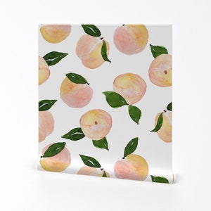 Fruit Wallpaper - Peaches By Shopcabin - Watercolor Farmhouse Decor Custom Printed Removable Self Adhesive Wallpaper Roll by Spoonflower