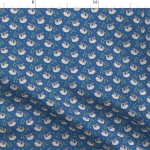 Sloth Fabric - Sloth Sloths On Tree Branch With Leaves On Blue Smaller By Caja Design - Sloth Cotton Fabric By The Yard With Spoonflower