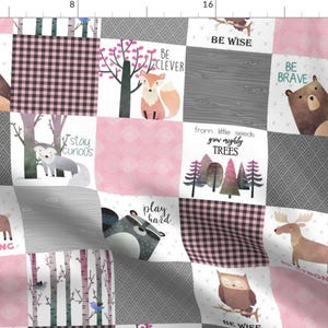 Pink Quilt Fabric - Woodland Critters Bear Moose Fox Raccoon Wolf Gingerlous By Gingerlous - Cotton Fabric By The Yard With Spoonflower