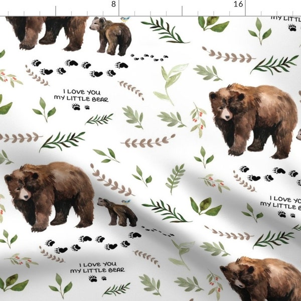 Brown Bear Fabric - Mama And Baby Bear by twodreamsshop -  Baby Bear Nursery Bear Tracks Little Bear Fabric by the Yard by Spoonflower