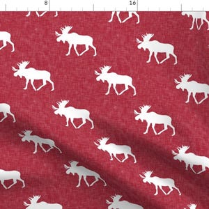 Moose Fabric - Moose On Red By Littlearrowdesign - Happy Camper Woodland Moose Silhouette Nursery Cotton Fabric By The Yard With Spoonflower