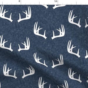 Antler Fabric - Jumbo Scale Antlers On Navy By Littlearrowdesign - Large Deer Antlers Nursery Cotton Fabric By The Yard With Spoonflower