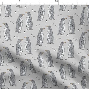 Abstract Penguins Fabric - Geometric Penguins Gray By Kimsa - Penguins Cotton Fabric By The Yard With Spoonflower