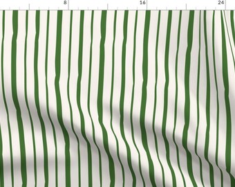 Green Stripe Fabric - Cottage Core Stripes by dinariddledesign - Cream Simple Hand Drawn Lines Cottagecore Fabric by the Yard by Spoonflower
