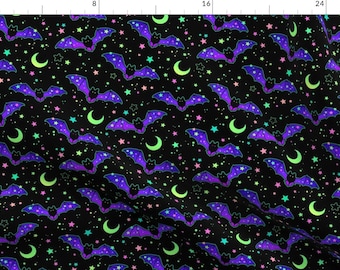 Halloween Fabric - Bats And Stars by capricorn_sun - Spooky Trick Or Treat Bats Moon Stars Night Sky Fun Fabric by the Yard by Spoonflower