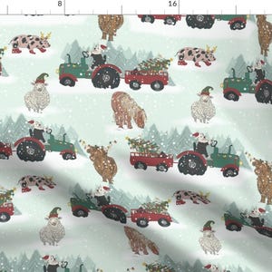Festive Farm Fabric - Christmas At The Farm by emily_bolter_designs - Pale Blue Christmas Winter Snow Fabric by the Yard by Spoonflower