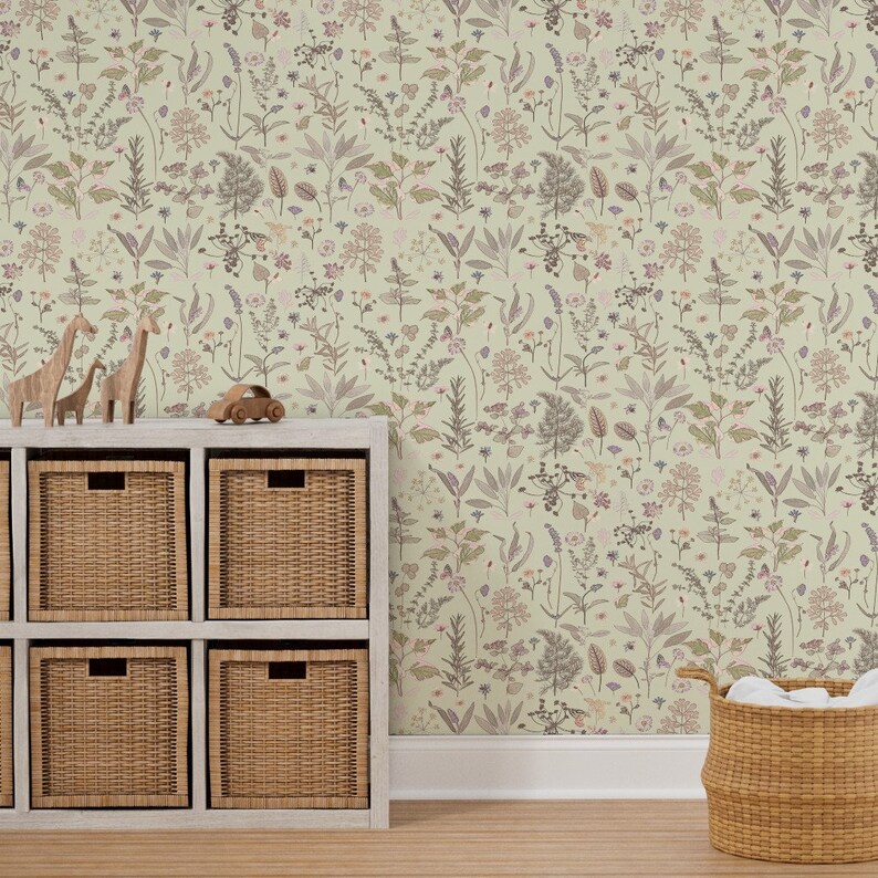 Sage Green Wallpaper Cottagecore Kitchen by Mypetalpress Etsy