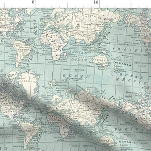 Vintage Maps Fabric - Soft Blue And Cream Map by aftermyart - Blue And Cream World Map Geography Countries Fabric by the Yard by Spoonflower