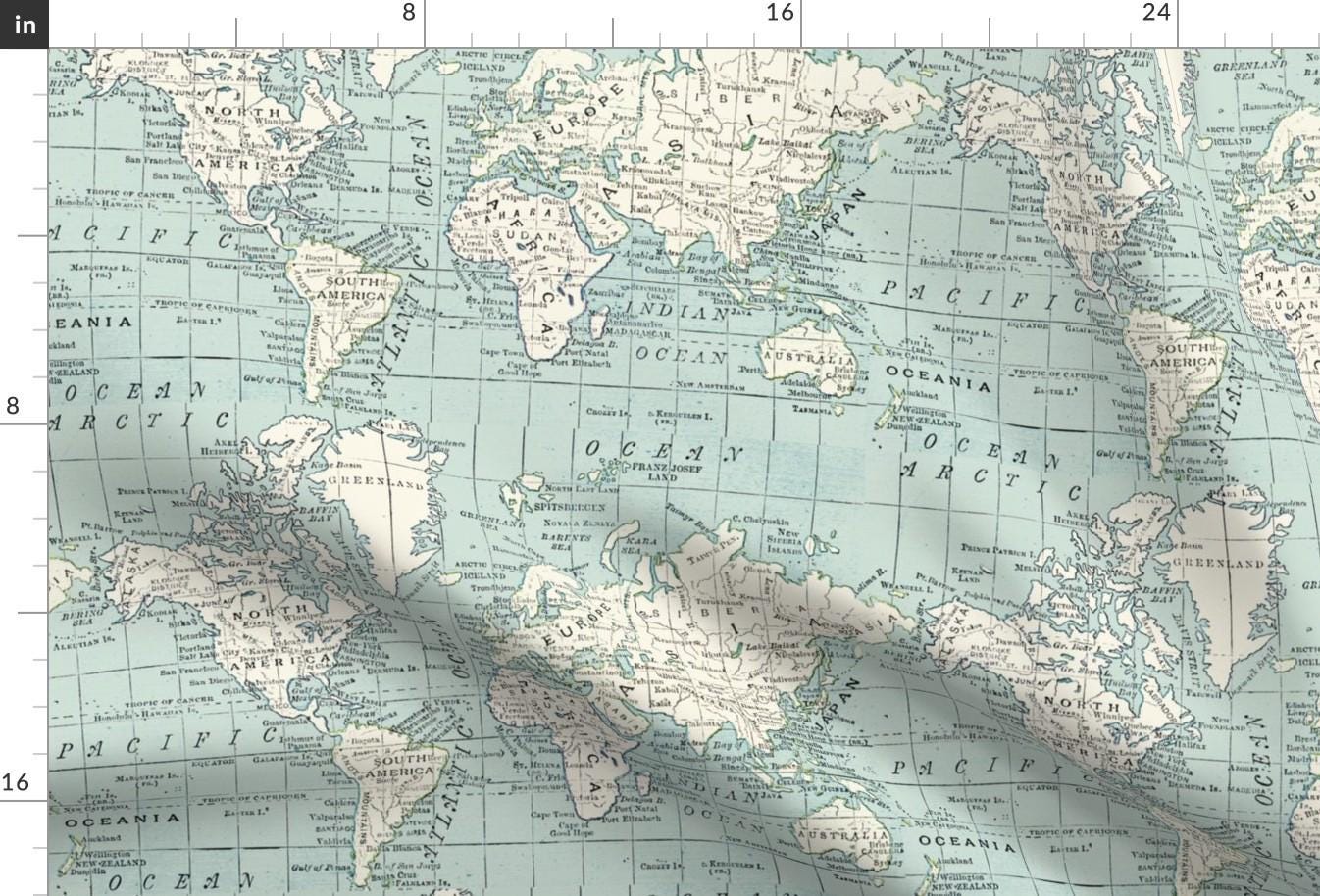 Vintage Maps Fabric - Soft Blue And Cream Map by aftermyart - Blue And Cream World Map Geography Countries Fabric by the Yard by Spoonflower