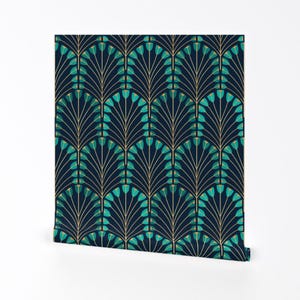 Deco Fans Removable Peel and Stick Wallpaper - Blue Geometric Art Deco 1920s 20s Geo Teal - Wall Art Wall Decor - Jacques by amy_maccready