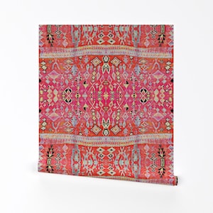 Carta da parati rimovibile Boho Peel and Stick - Kilim stile marocchino Boho geometrico - Decorazione murale - Alba tropicale di floraryfabrics
