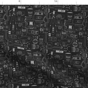 Photography Fabric - Say Cheese 03 By Call Me - Photography Cameras Black White Modern Home Decor Cotton Fabric By The Yard With Spoonflower