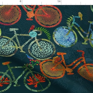 Bicycle Blooms Fabric - Bicycle Blooms Birds By Honoluludesign - Cycling Bikes Bicycles Floral Cotton Fabric By The Yard With Spoonflower