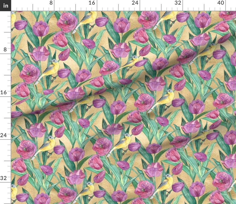Tulip Fabric Blue Headed Wagtail in the Tulips Large Print Etsy