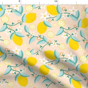 Yellow Fabric - Lemon Tree by heleenvanbuul -  Fruit Citrus Summer Flower Lemonade Lemons Floral  Fabric by the Yard by Spoonflower