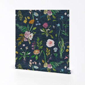 Dark Floral Wallpaper - Jane Navy Jumbo By Nouveau Bohemian - Bohemian Custom Printed Removable Self Adhesive Wallpaper Roll by Spoonflower