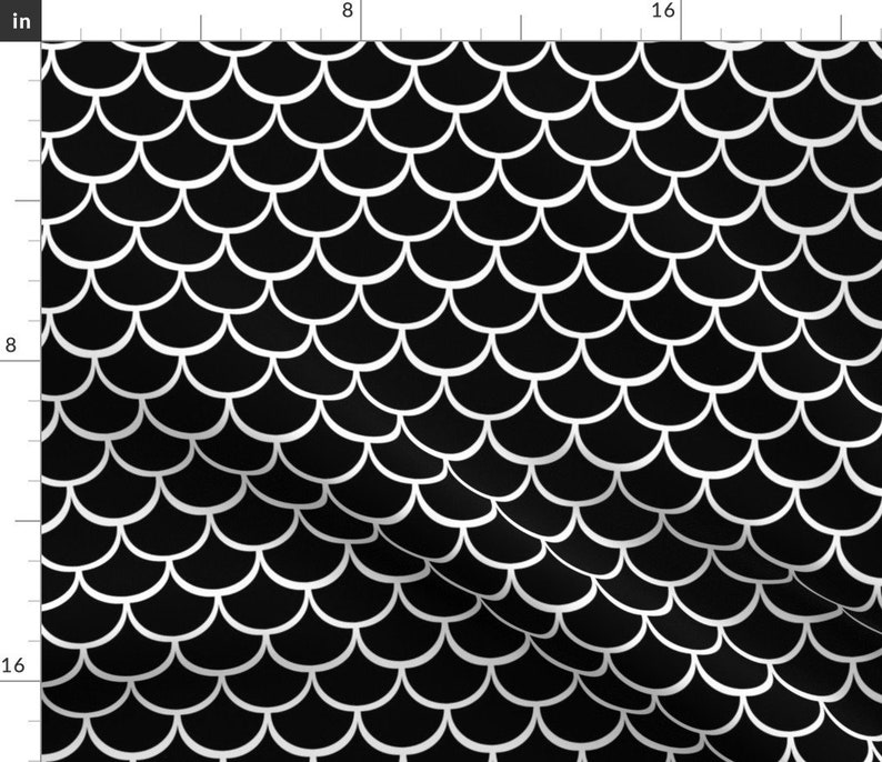 Scale Fabric 2 Fish Scale Pattern Black and White Etsy