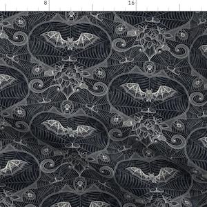 Spiderweb Damask Fabric - Gothic Lace Bats Black by appleyards - Halloween Cobwebs Gothic Spooky Fabric by the Yard by Spoonflower