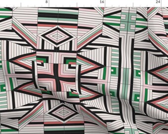 Line Geometric Pink Green Fabric - Line Mandala Multi By Holli Zollinger - Line Stripes Cotton Fabric By The Yard With Spoonflower