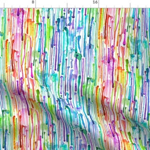 Rainbow Stripes Fabric - Rainbow Paint Drips By Xoxotique - Watercolor Drips Painting Vertical Cotton Fabric By The Yard With Spoonflower