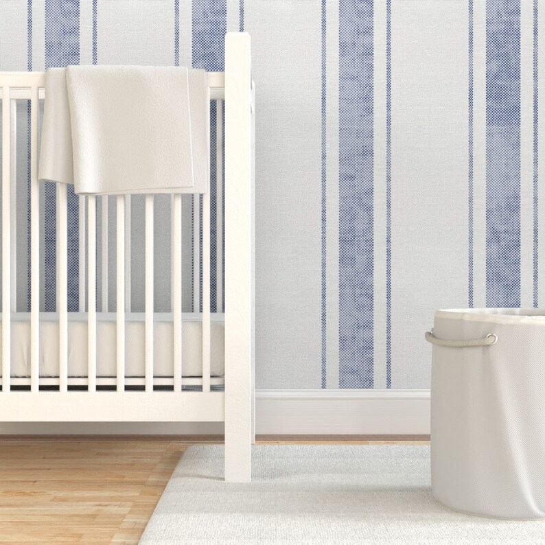 Sky Blue Stripe Wallpaper Aegean Bold Ticking Stripe by Etsy