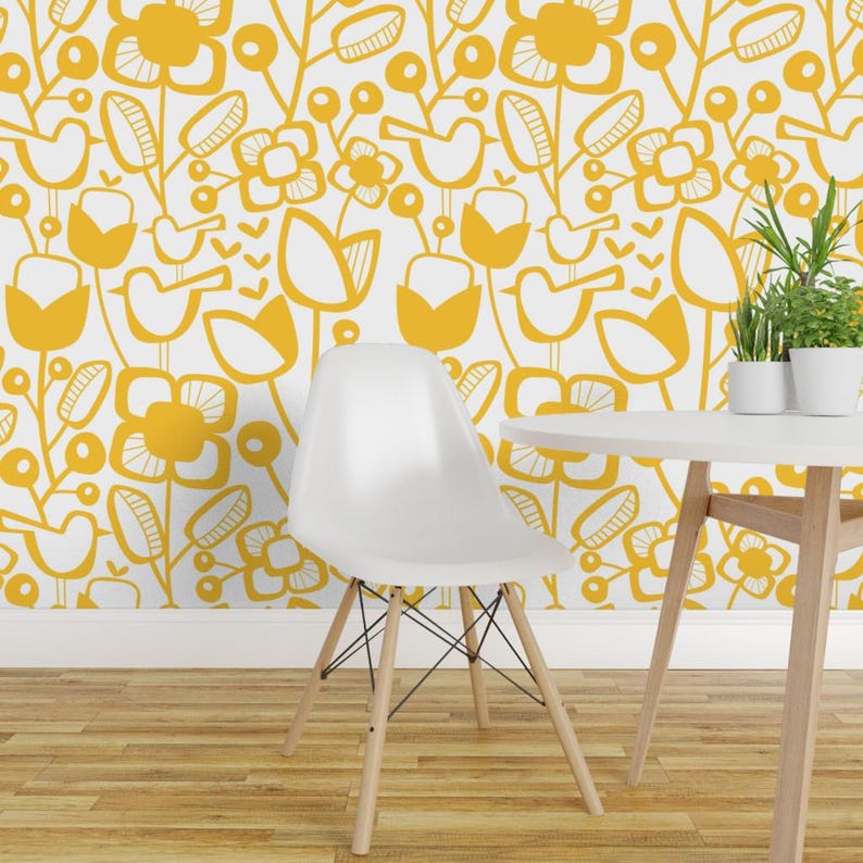 Scandi Wallpaper - Jumbo Scandinavian Garden By Mariana Valladares - Yellow Flowers Removable Self Adhesive Wallpaper Roll by Spoonflower image 1